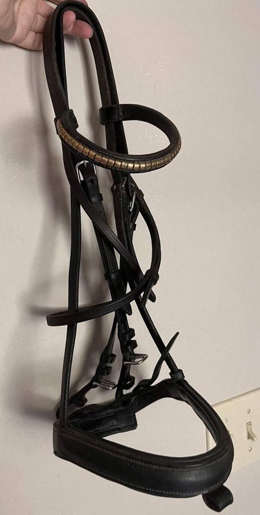 Cob Dressage Black Padded Noseband Brown NonFlash Bridle