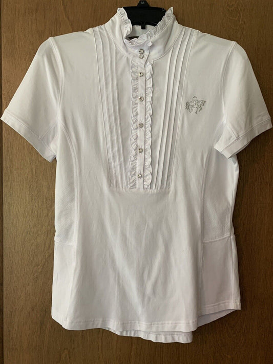 EU 42 US 8/10 Medium Goode Rider White Ruffle Women’s Show Shirt